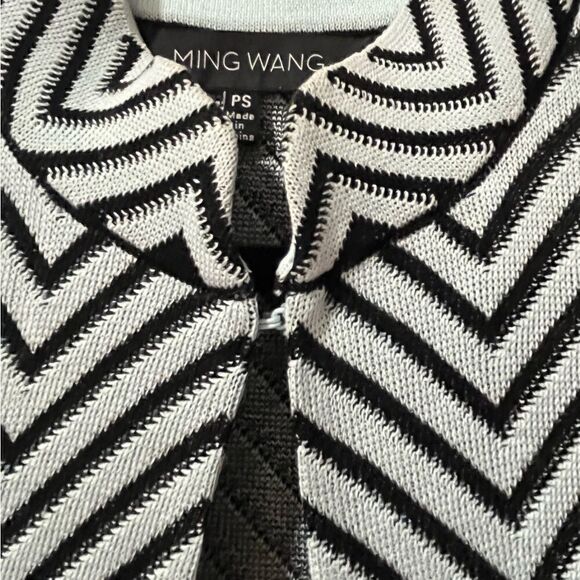 MING WANG Chevron Three Quarter Sleeve Sweater Coat Black Light Blue Women’s SP - Picture 4 of 6